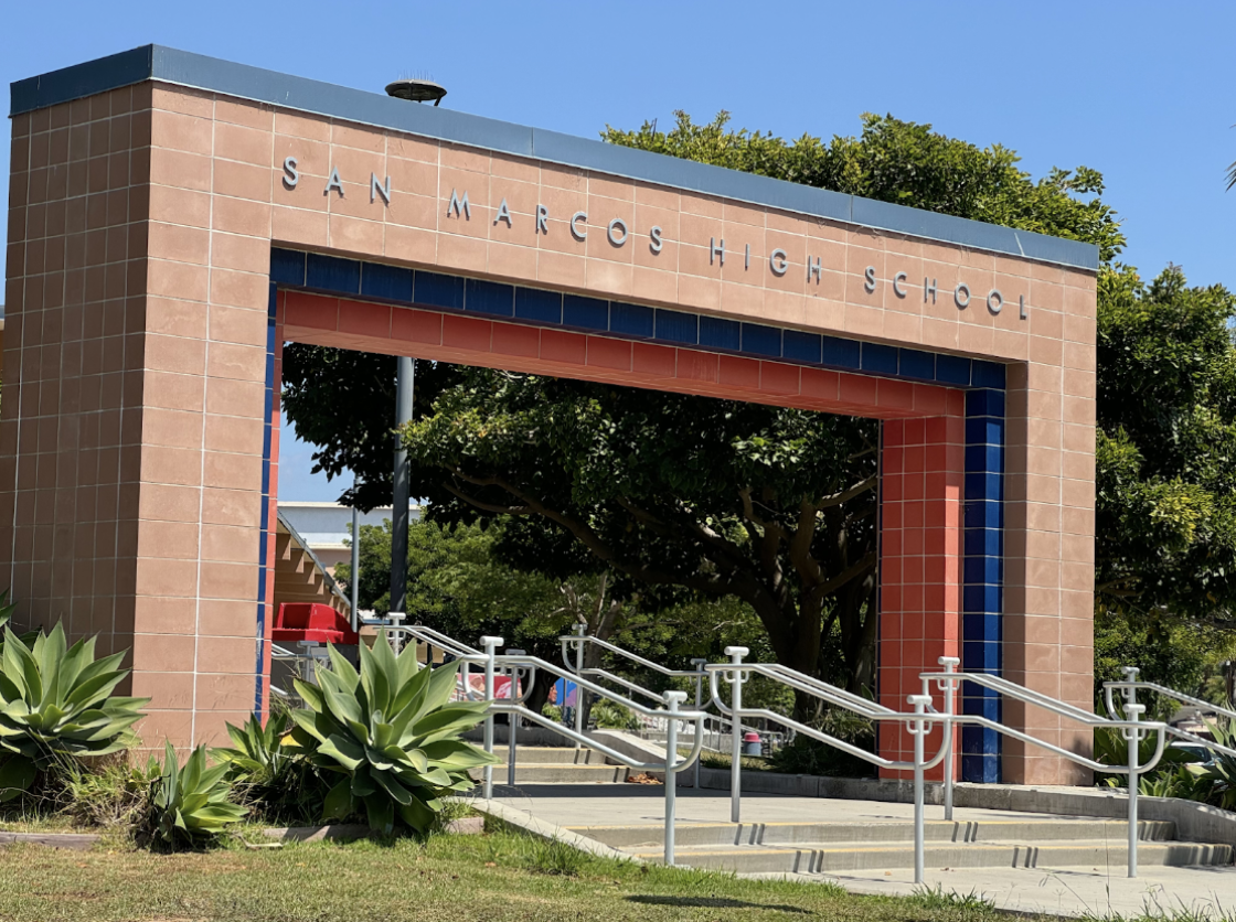 The main arch at San Marcos is the busy through-fare on campus during lunch.